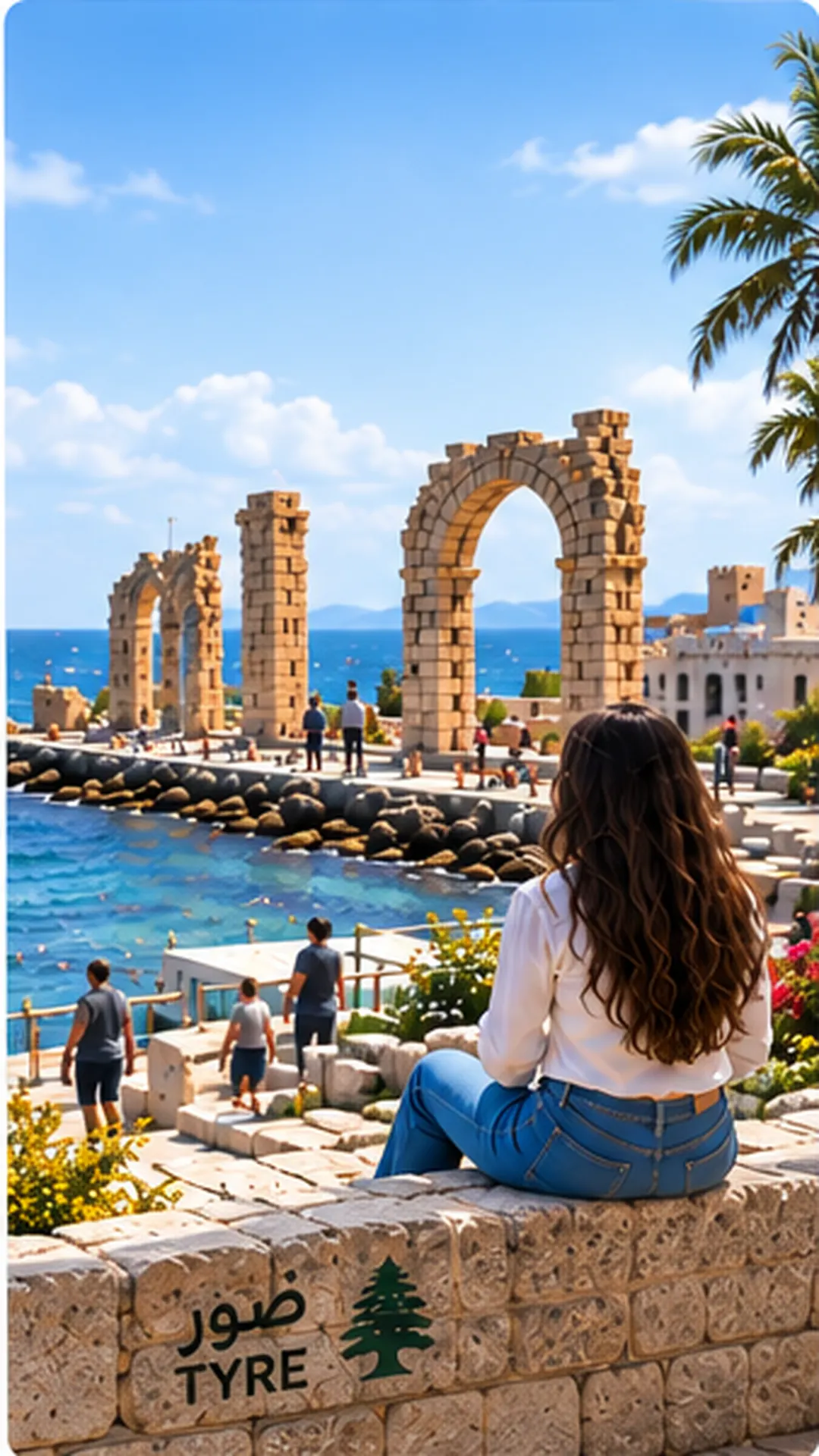 The Roman ruins of Tyre by the sea.